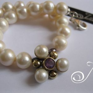 Amethyst and Pearl Flower Bracelet
