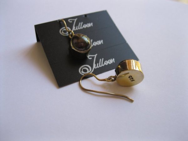 Black Pearl Bezel Set Dangle Earring in Yellow Gold Vermeil - Image 3