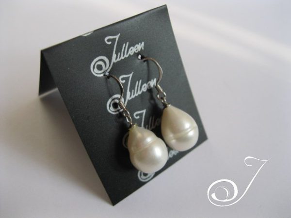 Big White Pearl Drop Earrings - Image 2