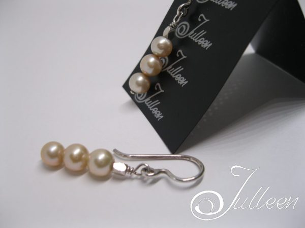 Sandra Triple Champagne Round Pearl Earring in Sterling Silver - Image 4