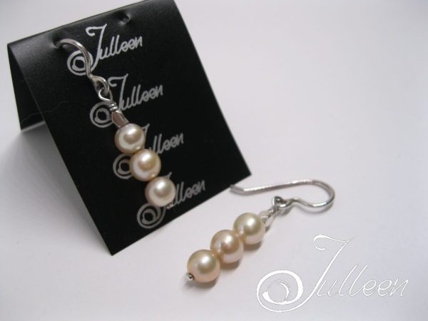 Sandra Triple Champagne Round Pearl Earring in Sterling Silver - Image 3
