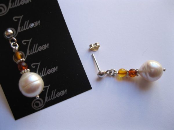 Bronte Pearl Amber Sterling Silver Earring - Image 3