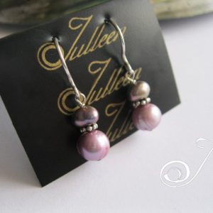 Sheila lavender Double Pearl Sterling Silver Hook Earring