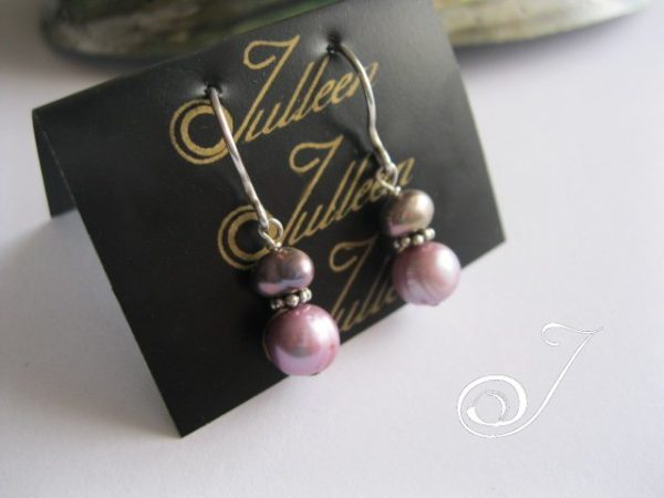Sheila lavender Double Pearl Sterling Silver Hook Earring