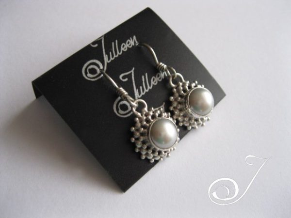 Silver Lace Pearl Earring