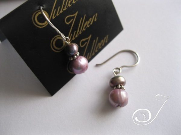 Sheila lavender Double Pearl Sterling Silver Hook Earring - Image 3