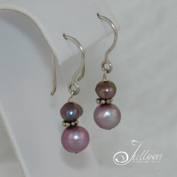 Sheila lavender Double Pearl Sterling Silver Hook Earring - Image 2