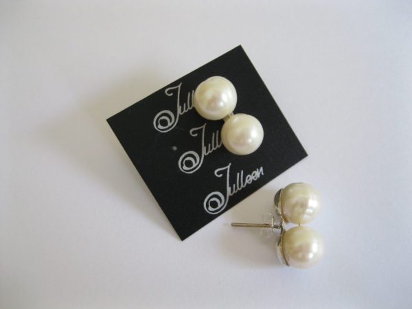 Snow White Double Cup Set Pearl Earring 10 mm - Image 2