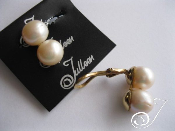 Miss Julleen Clip On Organic Double Pearl Gold Vermeil Earrings - Image 5