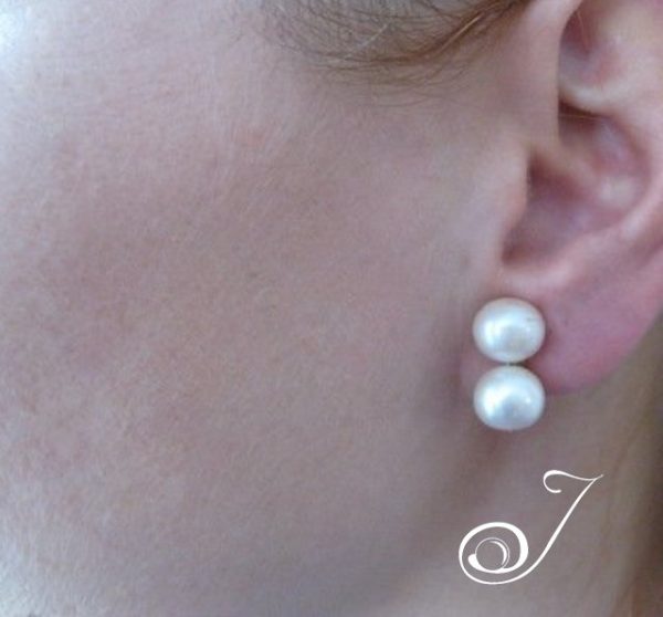 White Bride Genuine Pearl and Gold Vermeil Earring on Post - Image 4