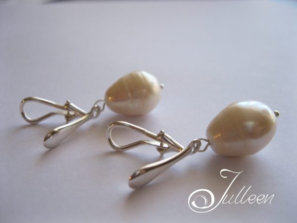 Clip On Large White Pearl Drop Earrings 925 - Image 4