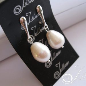 Clip On Large White Pearl Drop Earrings 925