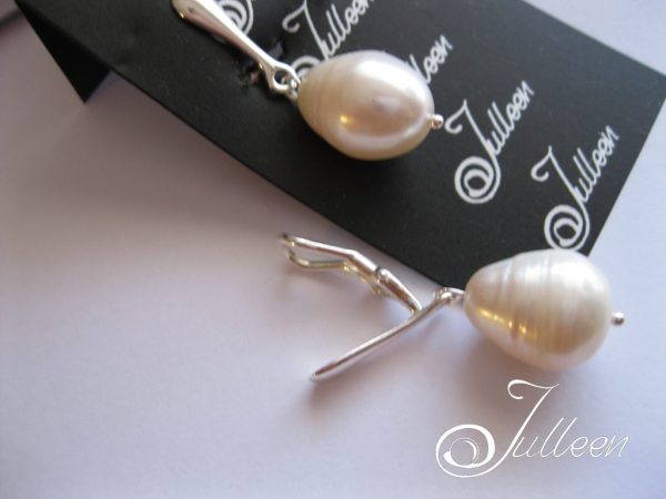 Clip On Large White Pearl Drop Earrings 925 - Image 3