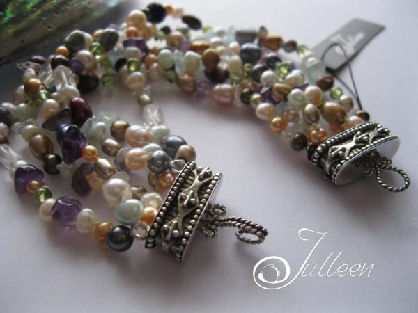 The Kelly Cocktail Bracelet. Pearl and Gemstone Cuff Bracelet - Image 3