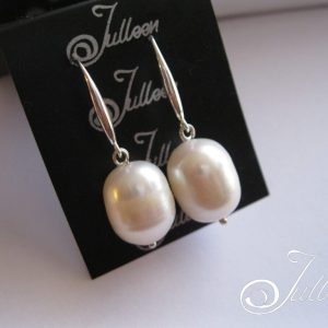 Organic White Chunky Barrel Pearl Sturdy Hook Earring 925