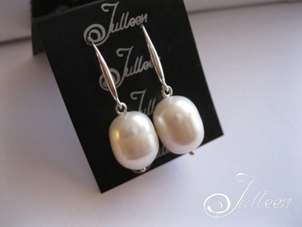 Organic White Chunky Barrel Pearl Sturdy Hook Earring 925