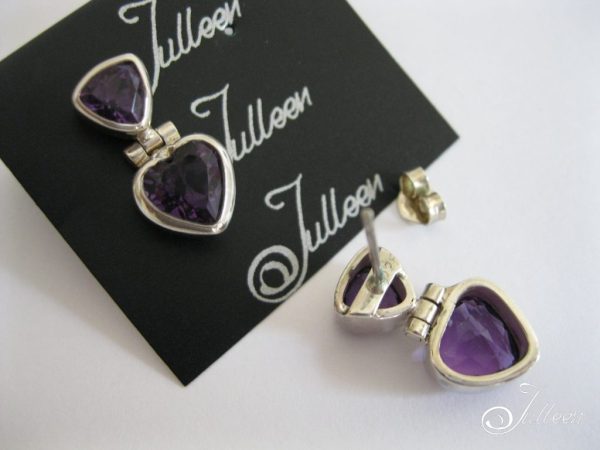 Amethyst Gemstone Heart Earrings Hallmarked 925  Sterling Silver - Image 3