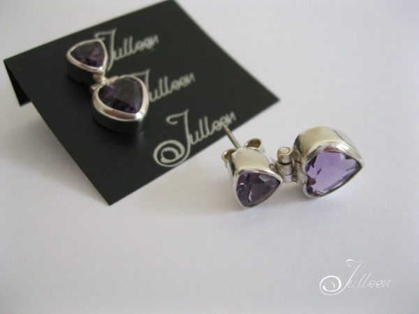 Amethyst Gemstone Heart Earrings Hallmarked 925  Sterling Silver - Image 2