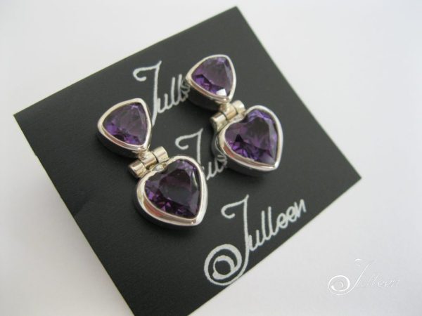 Amethyst Gemstone Heart Earrings Hallmarked 925  Sterling Silver