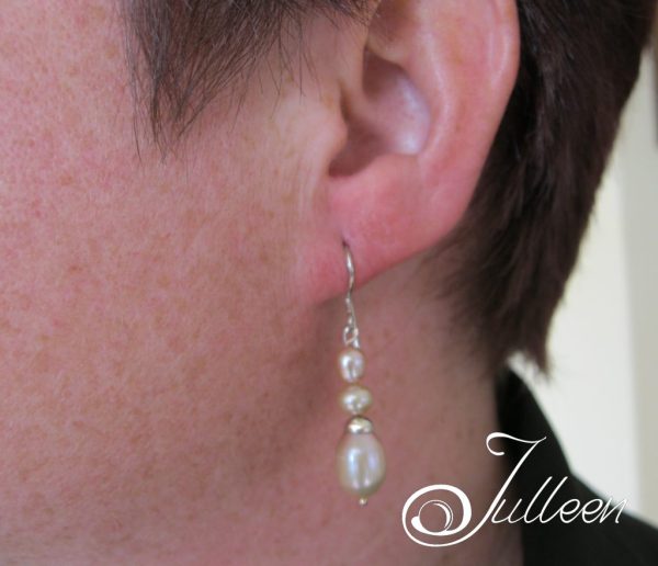 Pink Triple Layer Pearl Earring Sterling Silver - Image 4