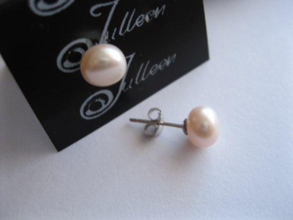 Baby Pink Pearl Studs Sterling Silver - Image 2