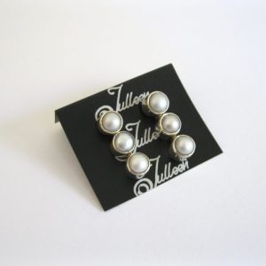 Bezel Set Grey Pearls Triple Drop Style Earring, on Post 925