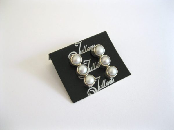Bezel Set Grey Pearls Triple Drop Style Earring, on Post 925