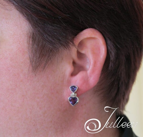 Amethyst Gemstone Heart Earrings Hallmarked 925  Sterling Silver - Image 4