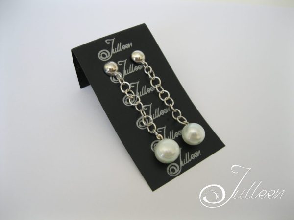 Mint Pearl Sterling Silver Drop Chain Earring on Post