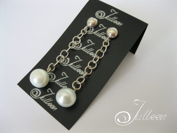 Mint Pearl Sterling Silver Drop Chain Earring on Post - Image 3