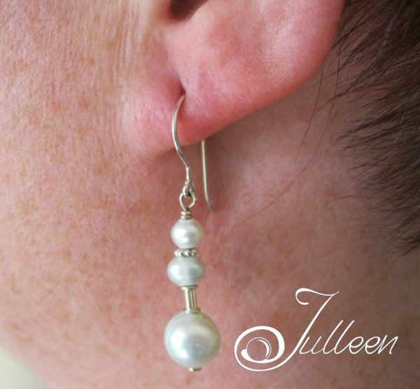 Cool Mint Triple Pearl Sterling Silver Hook Earring - Image 3