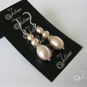 Pink Triple Layer Pearl Earring Sterling Silver