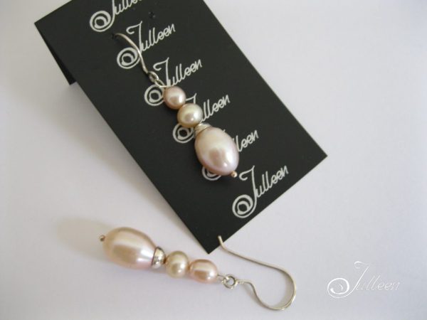 Pink Triple Layer Pearl Earring Sterling Silver - Image 2