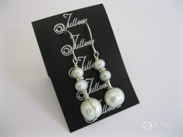 Cool Mint Triple Pearl Sterling Silver Hook Earring