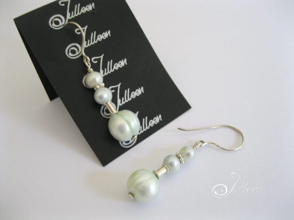 Cool Mint Triple Pearl Sterling Silver Hook Earring - Image 2
