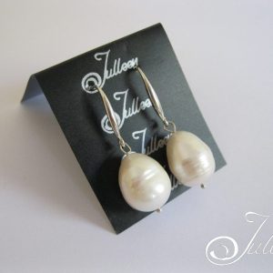 Single Drop Large Chunky White Oval Pearl Earring 925