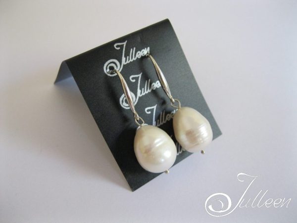 Single Drop Large Chunky White Oval Pearl Earring 925