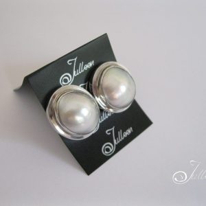 Substantial 20mm White Mabe Hallmarked 925 Sterling Silver Clip On Earring