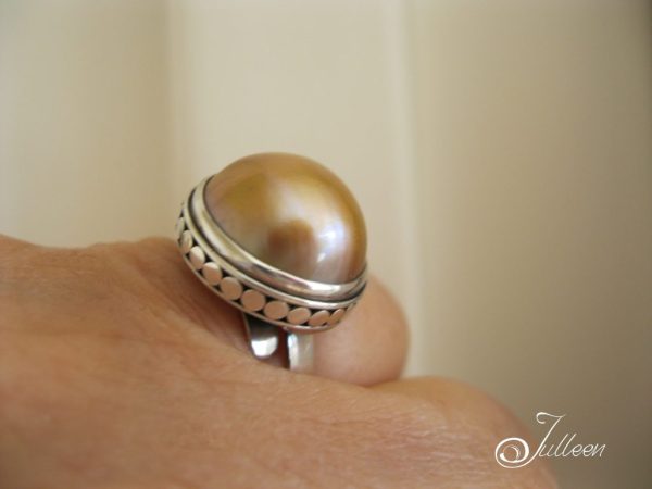Mocha Pink Gold Mabe Ring on Adjustable Sterling Silver Band - Image 4