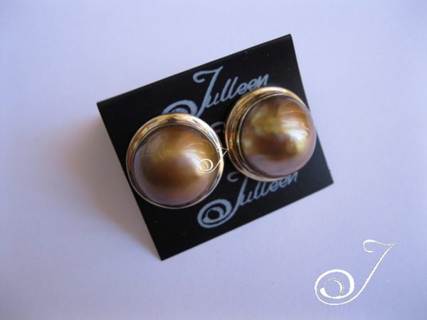 Gold Mabe Earrings Set In Gold Vermeil