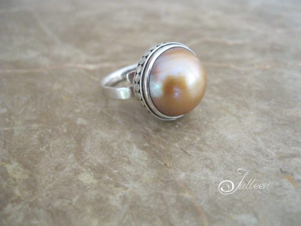 Mocha Pink Gold Mabe Ring on Adjustable Sterling Silver Band - Image 5