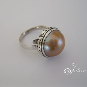 Mocha Pink Gold Mabe Ring on Adjustable Sterling Silver Band