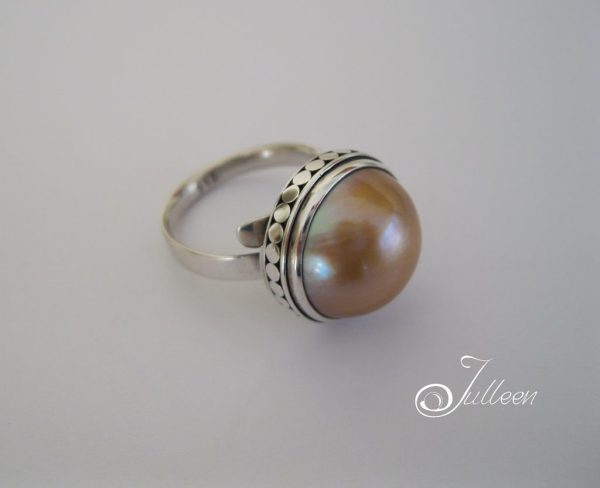 Mocha Pink Gold Mabe Ring on Adjustable Sterling Silver Band