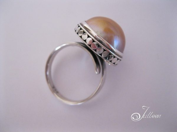 Mocha Pink Gold Mabe Ring on Adjustable Sterling Silver Band - Image 3