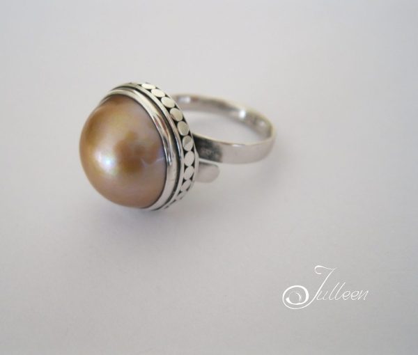 Mocha Pink Gold Mabe Ring on Adjustable Sterling Silver Band - Image 2