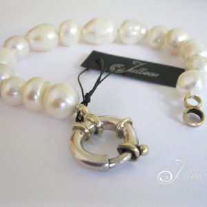 Chunky White Pearl and Sterling Silver Bracelet with Jumbo Clasp 925