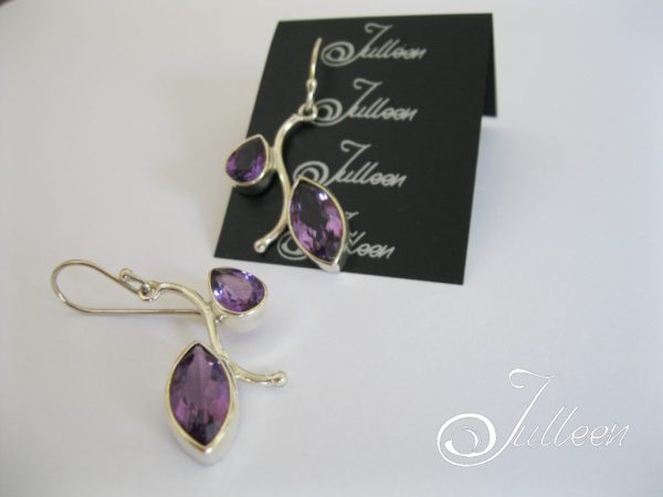 Amethyst Leaves Double Amethyst earring 925 - Image 3