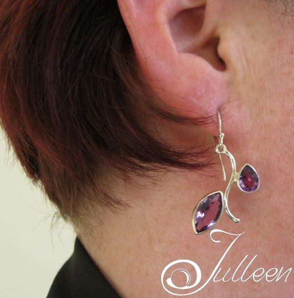 Amethyst Leaves Double Amethyst earring 925 - Image 4