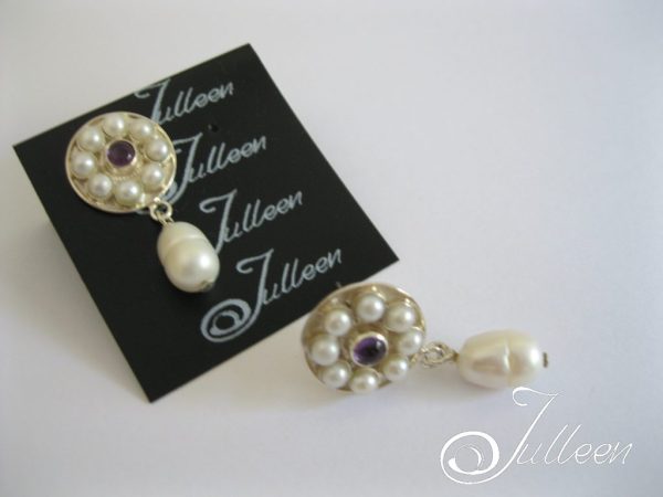 8 Pearl and Amethyst Wheel Sterling Silver 925 Earring - Image 2