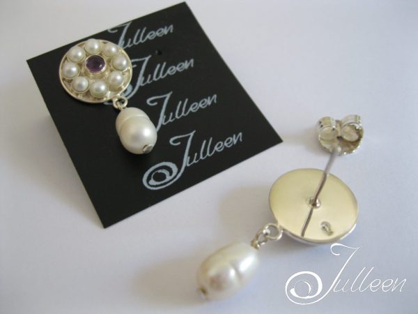 8 Pearl and Amethyst Wheel Sterling Silver 925 Earring - Image 3